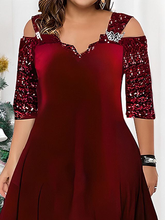 Women's Fashion Solid Color Sequin Large Swing Dresses