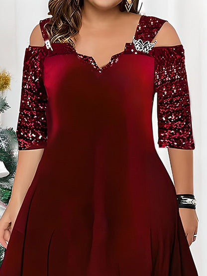 Women's Fashion Solid Color Sequin Large Swing Dresses