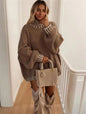 Women's Turtleneck Design Contrast Color Loose Pullover Sweaters