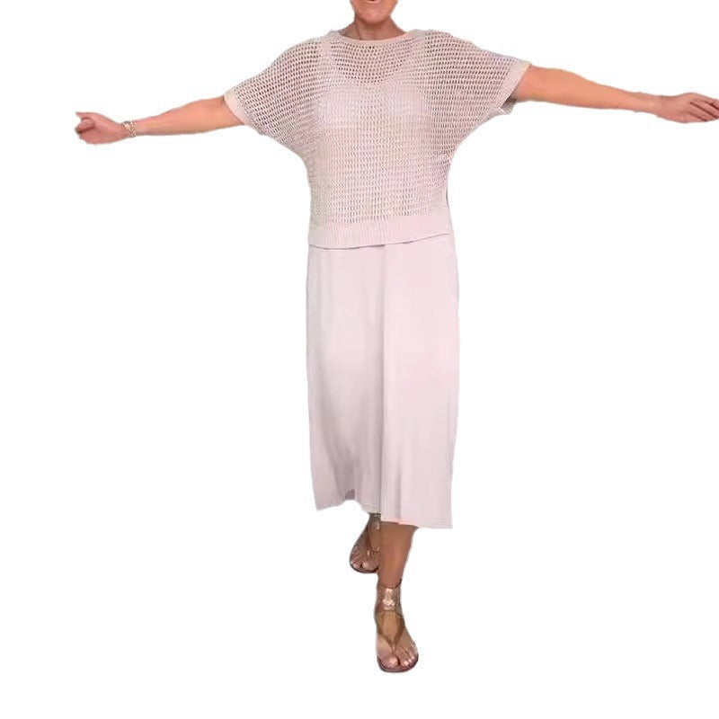 Chic Knitted Empty Dress Casual Solid Color Suits