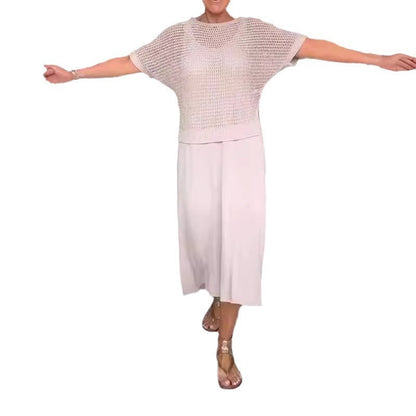 Chic Knitted Empty Dress Casual Solid Color Suits