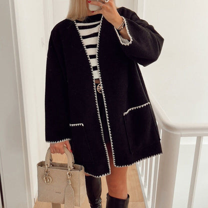 Graceful Glamorous Fashion Color Contrast Woolen Coats