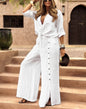 Women's Long Hem Breasted Solid Color Long-sleeved Tops
