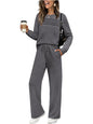Women's Autumn Long Sleeve Round Neck Casual Elastic Waist Trousers Suits