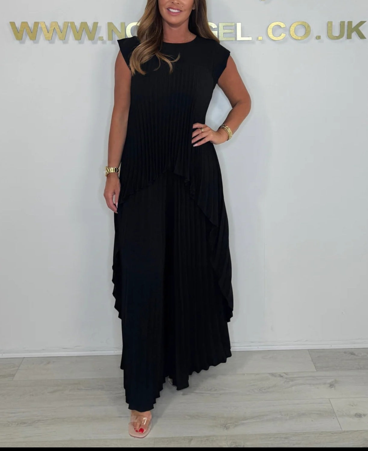 Women's Plain Color Sleeve Pleated Straight Two-piece Suits