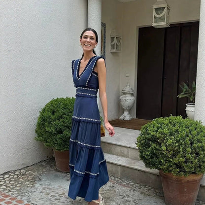 Women's Summer Contrast Color Laminated Tassel Dress Dresses