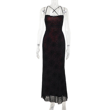 Women's Summer Dark Elegant Sexy Collar Spider Dresses