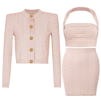 Women's Glamorous Beautiful Fashionable Knitted Three-piece Suits