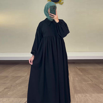 Women's Autumn Solid Color Casual Style Lantern Sleeve High Dresses