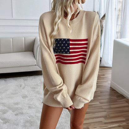 Women's Casual Loose Yarn-dyed Independence Day Long Sweaters