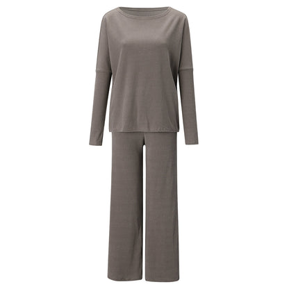 Women's Color Round Neck Long Sleeve Casual Suits