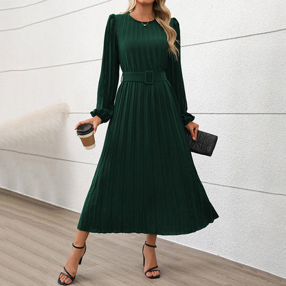 Women's Dress Long Sleeve Pleated High Waist Dresses