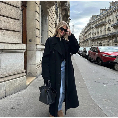 Women's Trench Elegant Lapel Large Casual Long Coats