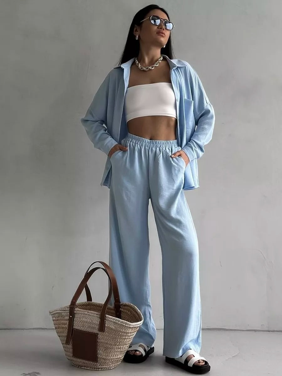 Women's Solid Color Pocket Casual Trousers Cardigans