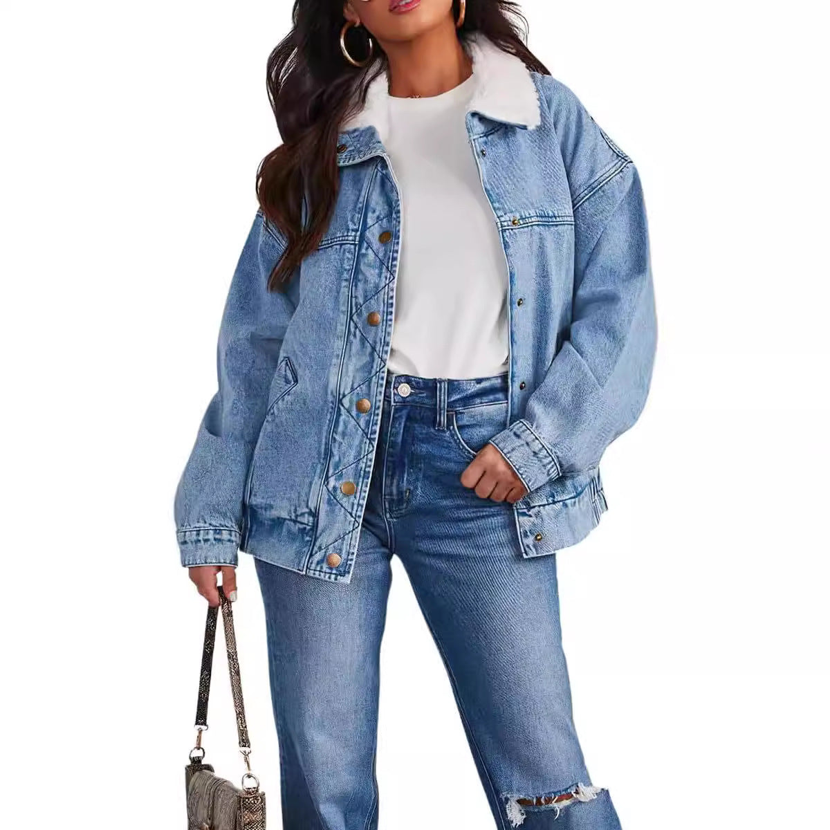 Cotton Loose Fur Collar Lapel Double Coats
