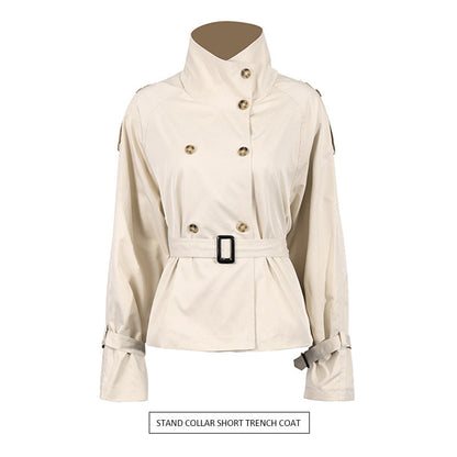 Women's High-grade Stand Collar Double Breasted Belt Coats