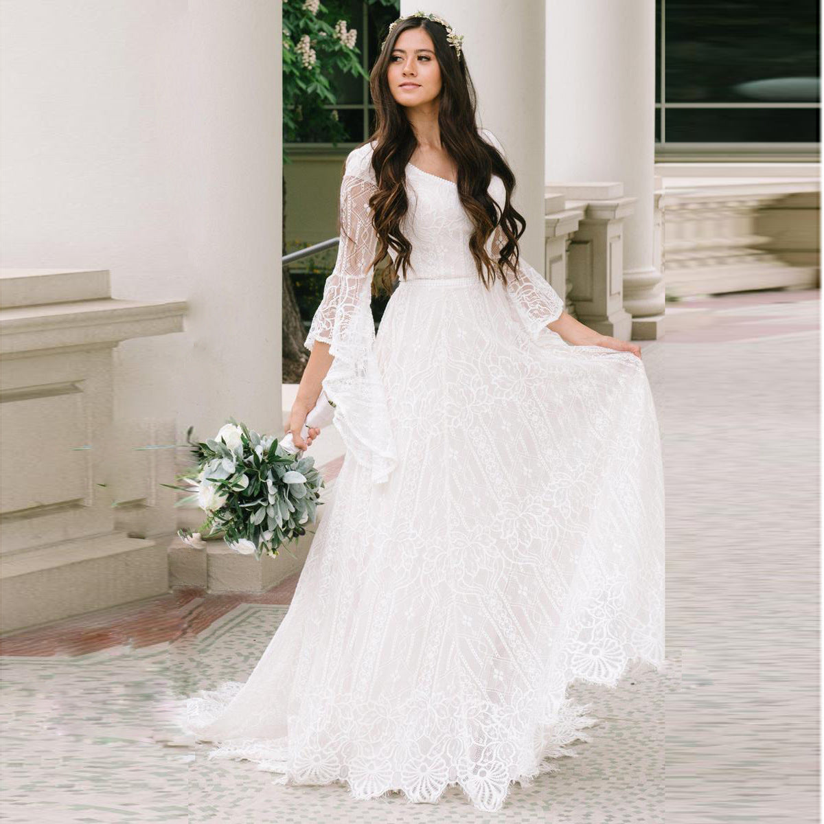 Women's Sleeve Lace Loose Elegant Pregnant Graphy Wedding Dresses
