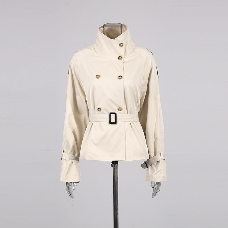 Women's High-grade Stand Collar Double Breasted Belt Coats