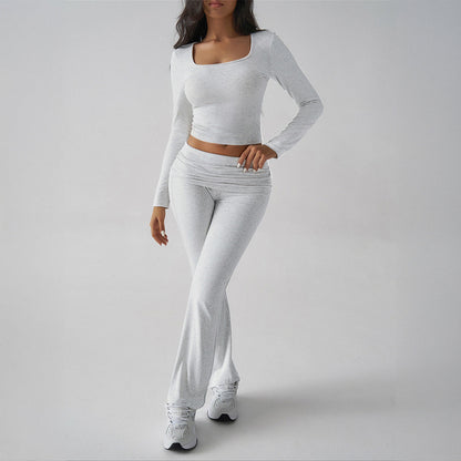 Solid Color Casual Knitted Long-sleeved Yoga Clothes Tops