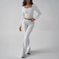 Solid Color Casual Knitted Long-sleeved Yoga Clothes Tops