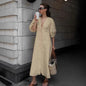 Women's Simple Casual Loose Cotton Linen Dress Autumn Puff Sleeve Dresses
