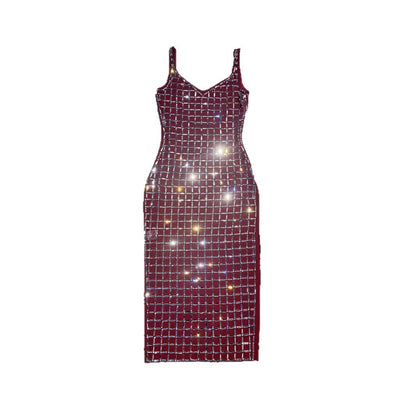 Women's Color Rhinestone Backless Light Luxury Minority Banquet Birthday Sexy Dresses