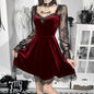 Women's Lace Stitching Long Sleeve Ruffled Waist Dresses