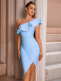 Women's One Shoulder Ruffles Bandage Solid Color Dresses