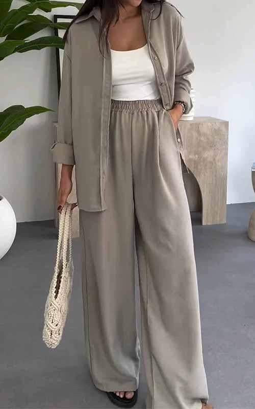 Women's Solid Color Loose Casual Wide Leg Suits