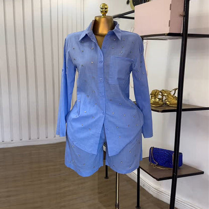 Women's Summer Fashion Solid Color Polo Collar Suits