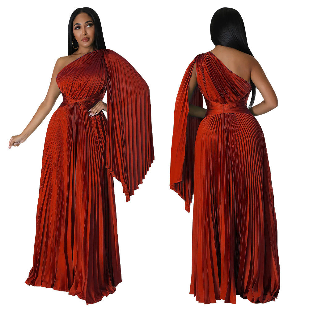Women's Fashion Wear Pleated Diagonal Collar Tight Waist Skirts