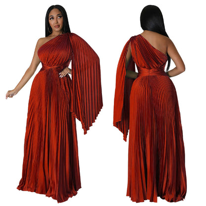 Women's Fashion Wear Pleated Diagonal Collar Tight Waist Skirts