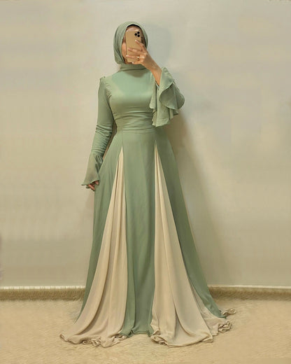 Women's Autumn Fashion Color Contrast Patchwork Large Dresses