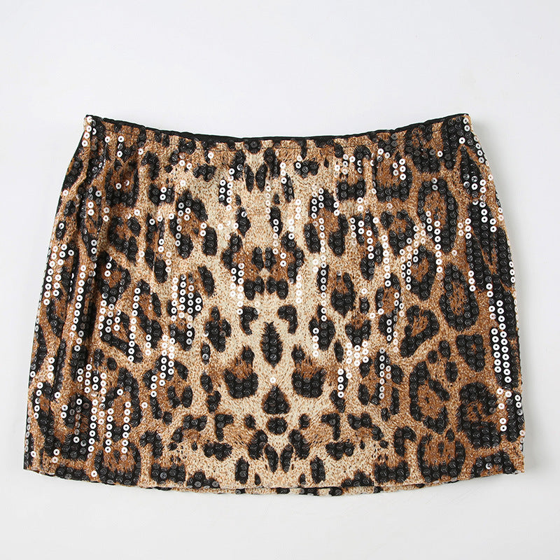 Women's Spring Leopard Print Sequins High Waist Tight Shorts