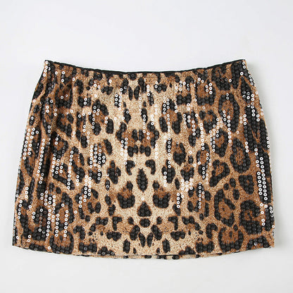 Women's Spring Leopard Print Sequins High Waist Tight Shorts