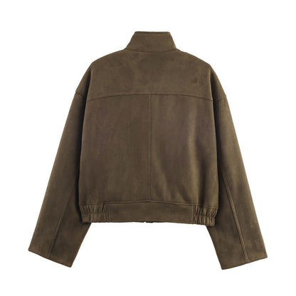 Women's Fashion Loose Zipper Ornament Stand Collar Coats