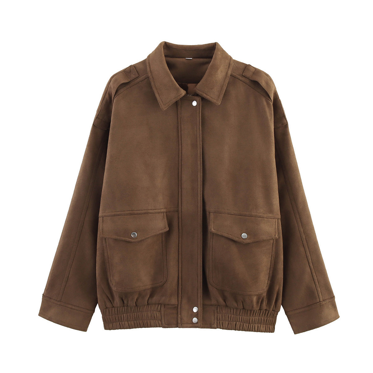 Women's Spring Fashion Polo Collar Suede Texture Jackets