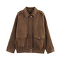 Women's Spring Fashion Polo Collar Suede Texture Jackets