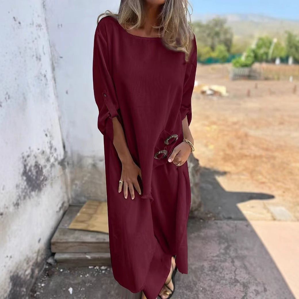 Women's Metal Buckle Loose Irregular Robe Suits
