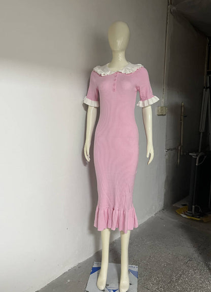 Women's Ruffled Classic Style Dress Summer Hepburn Tight Fishtail Sleeve Dresses