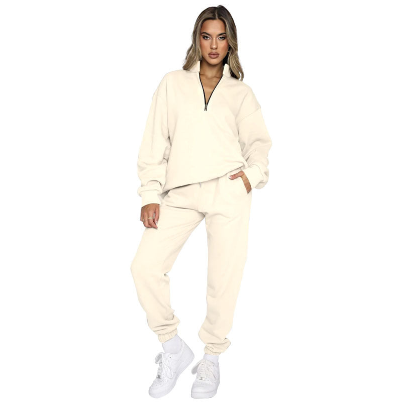 Solid Color Stand Collar Zipper Pullover Suits
