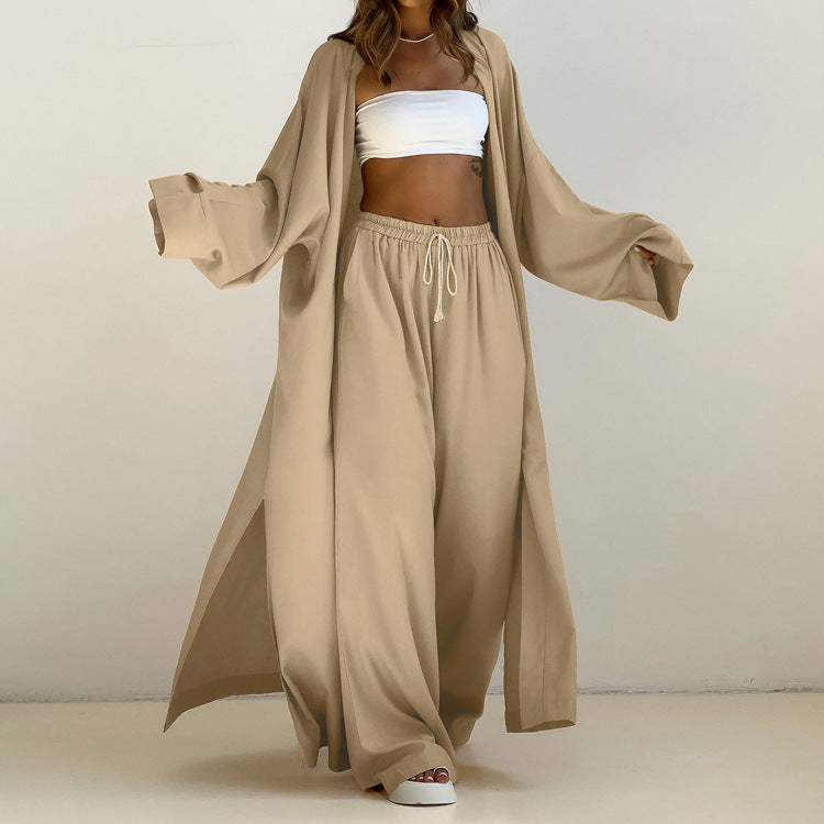 Fashion Set Solid Color Loose Robe Suits