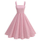 Pink Plaid Young Strap Long Dress Tops