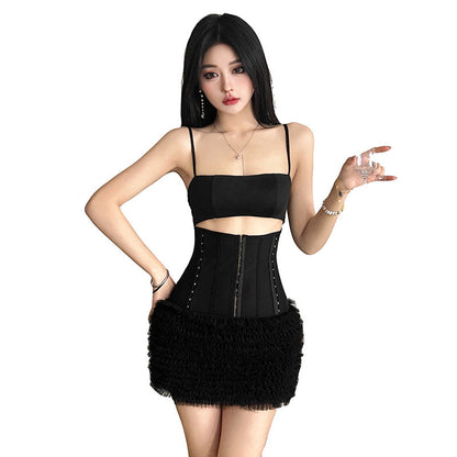 Women's Style Spaghetti Strap Solid Color Waist Dresses