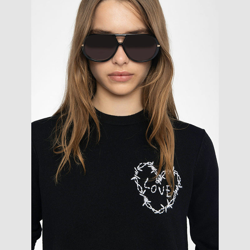 French Niche Love Handmade Wool Embroidery Sweaters