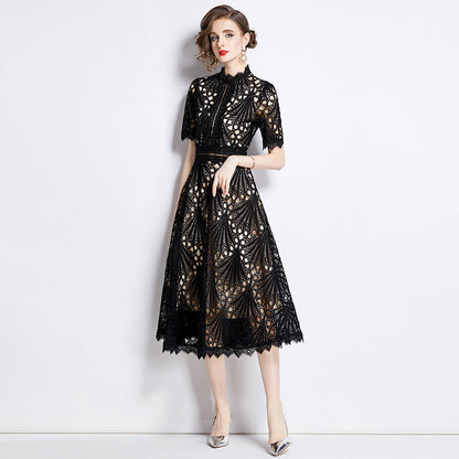 Women's Patchwork Round Neck Dress Summer Waist Slimming Dresses