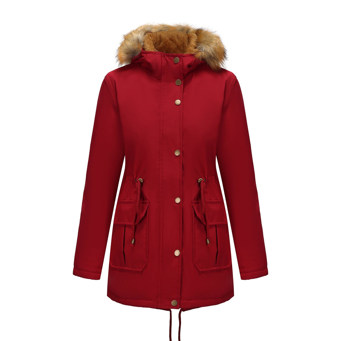 Women's Fleece-lined Parka Hooded With Fur Collar Mid-length Coats