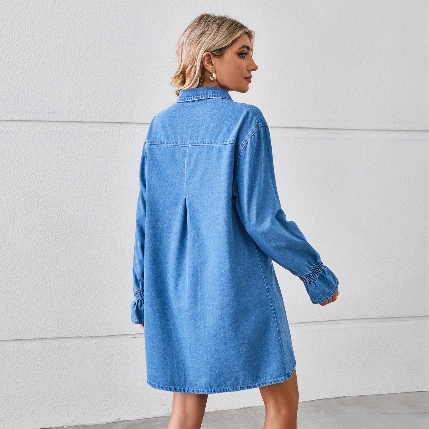 Elegant Loose Wash Denim Dress Midi Tops