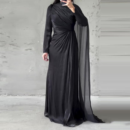 Women's Elegant Irregular Pleated Slim Green Dress Dresses