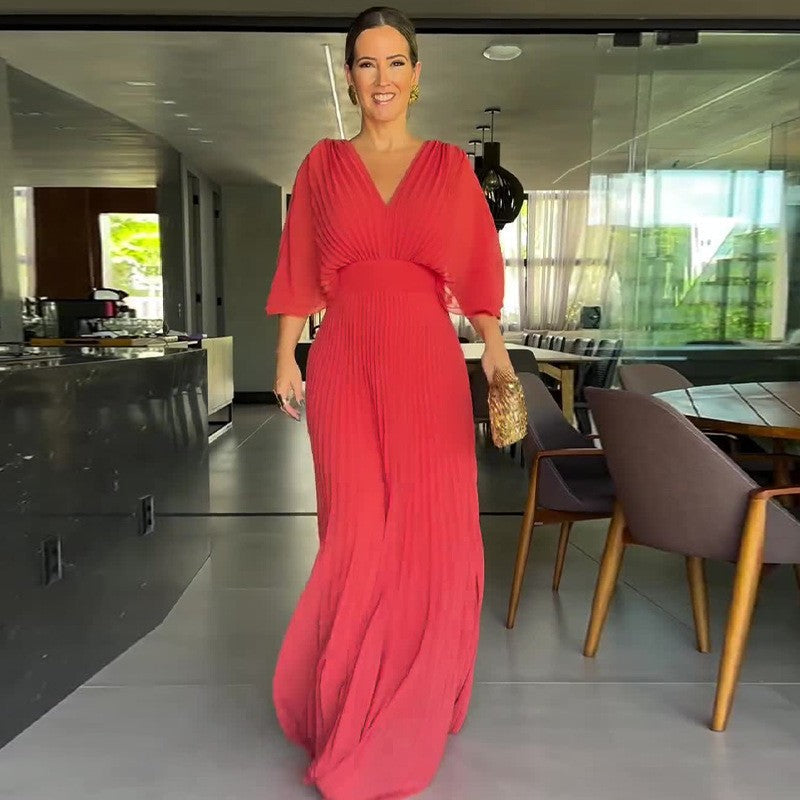 Solid Color Batwing Sleeve High Waist Dresses